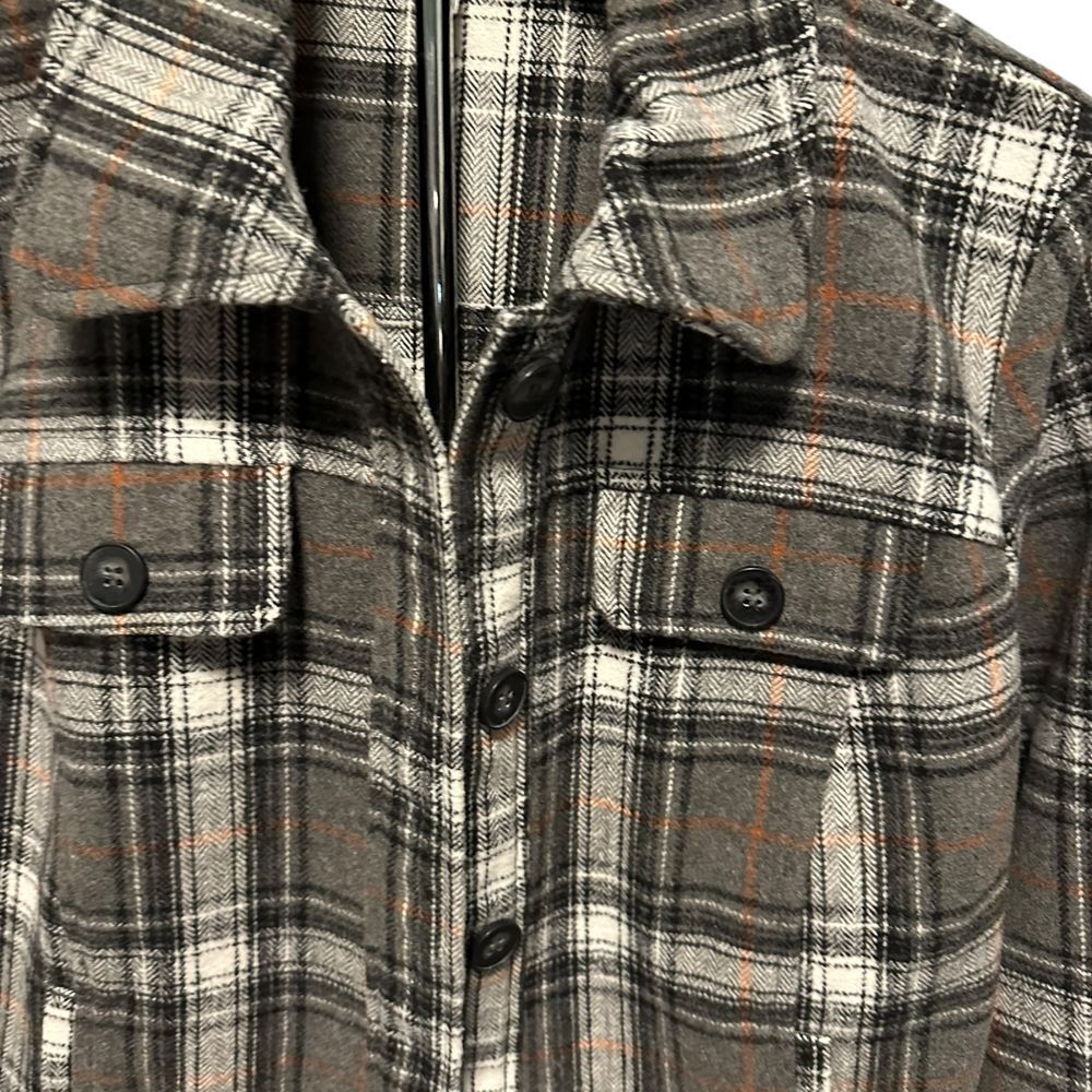 Plaid Flannel Jacket Button Front Shacket Gray Bl… - image 2